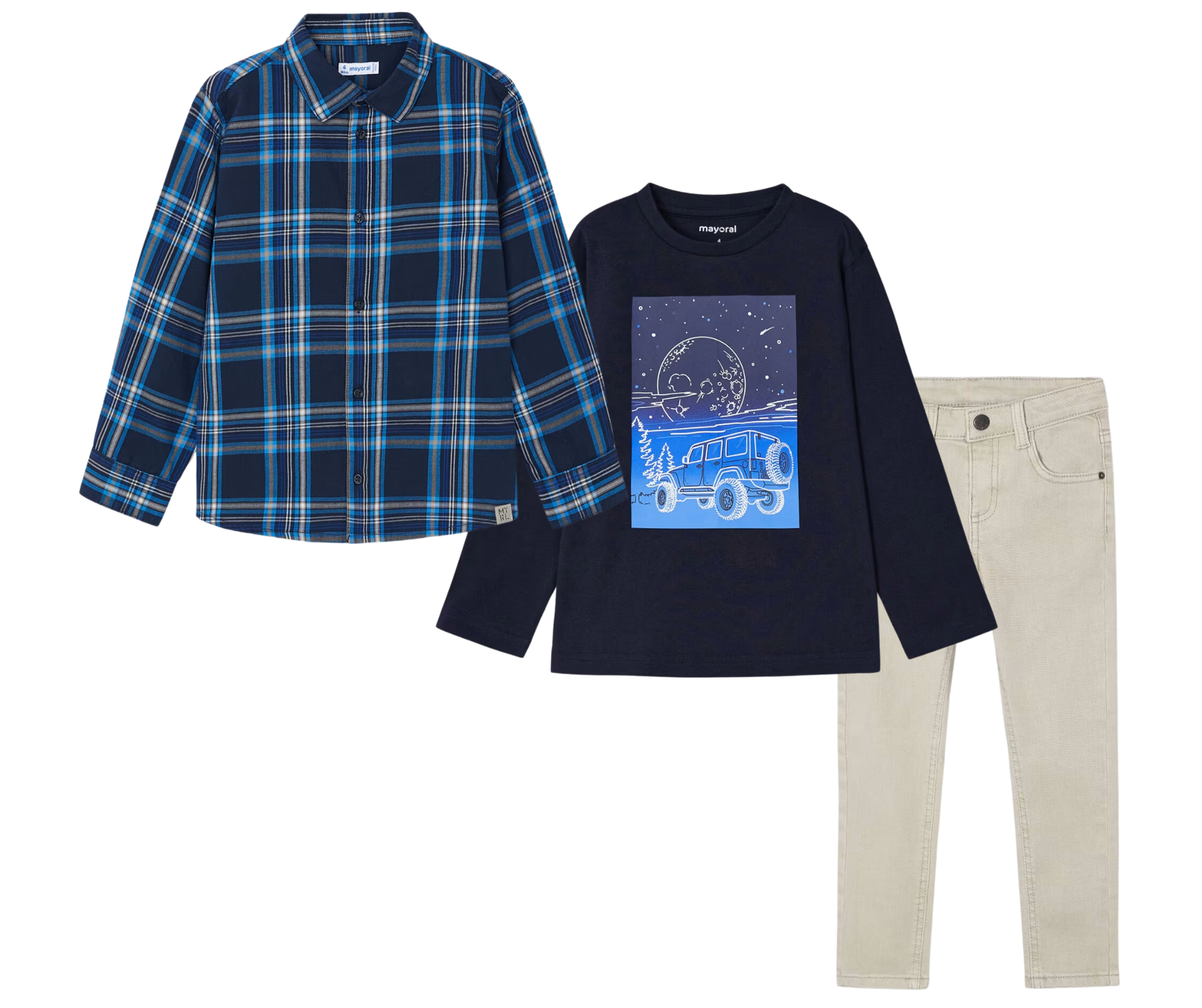 Conjunto Camisa Cuadro Camiseta Pantalón