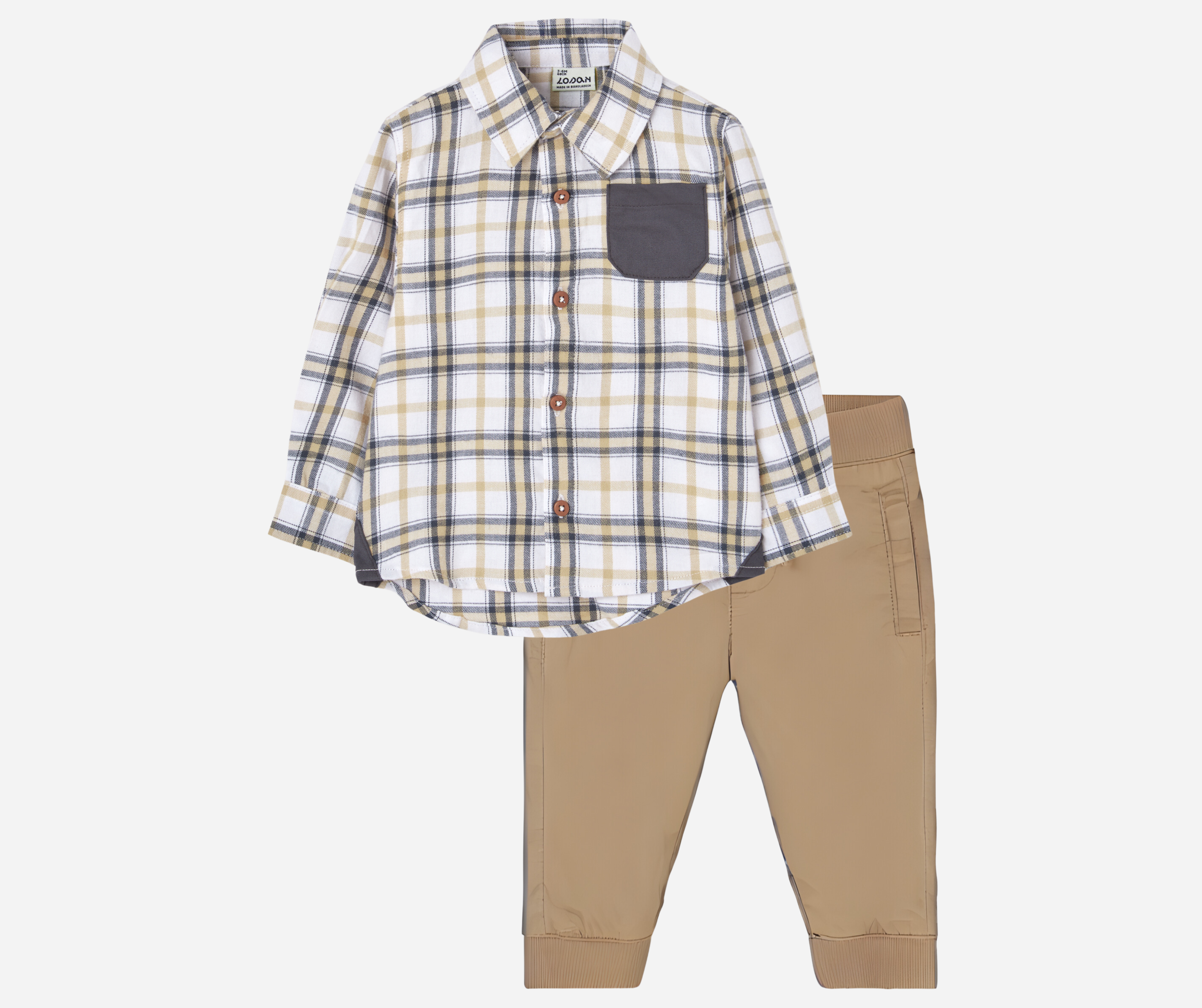 Conjunto Camisa Cuadros Pantalón Khaki