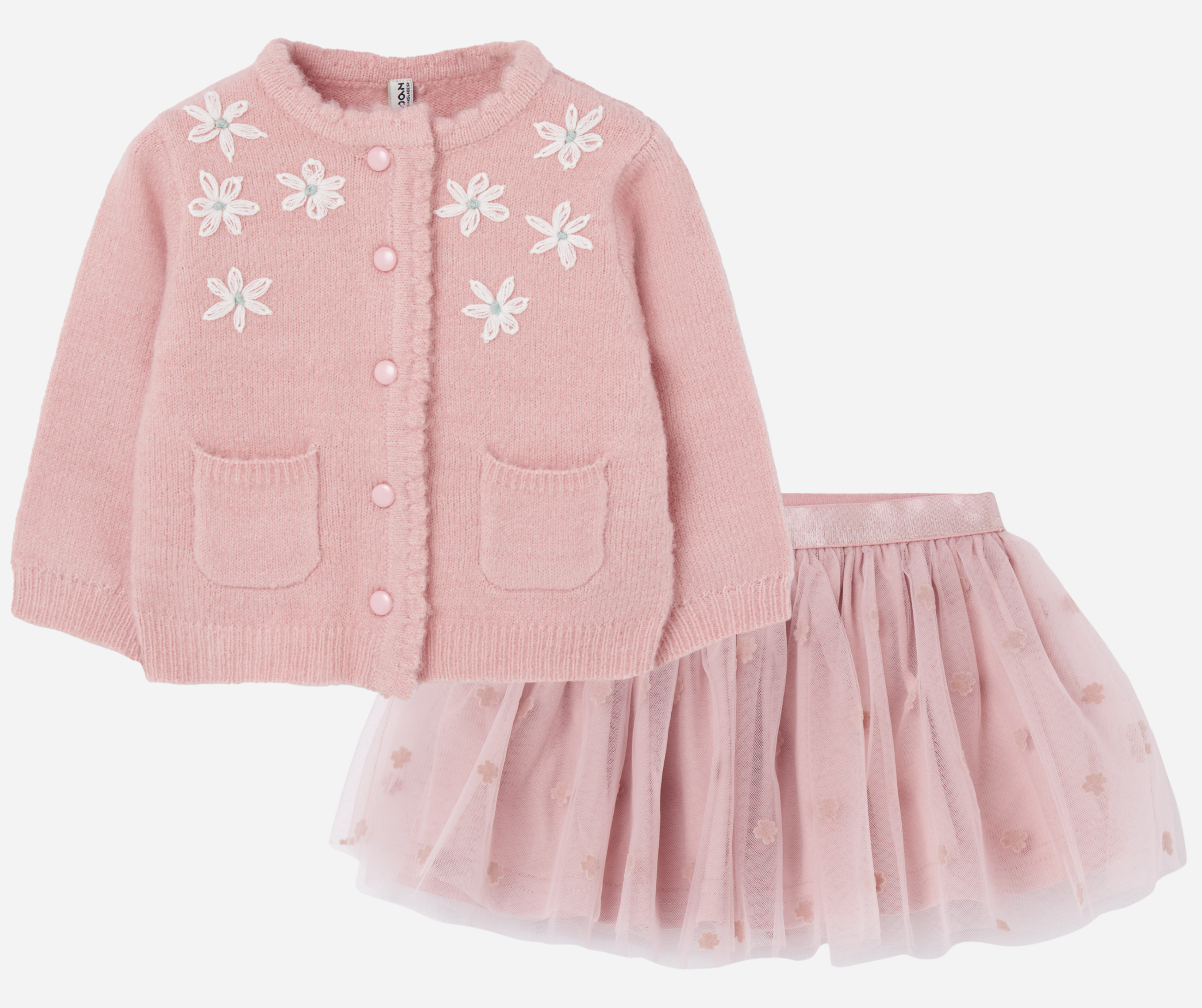 Conjunto Suéter Flores y Falda Rosa