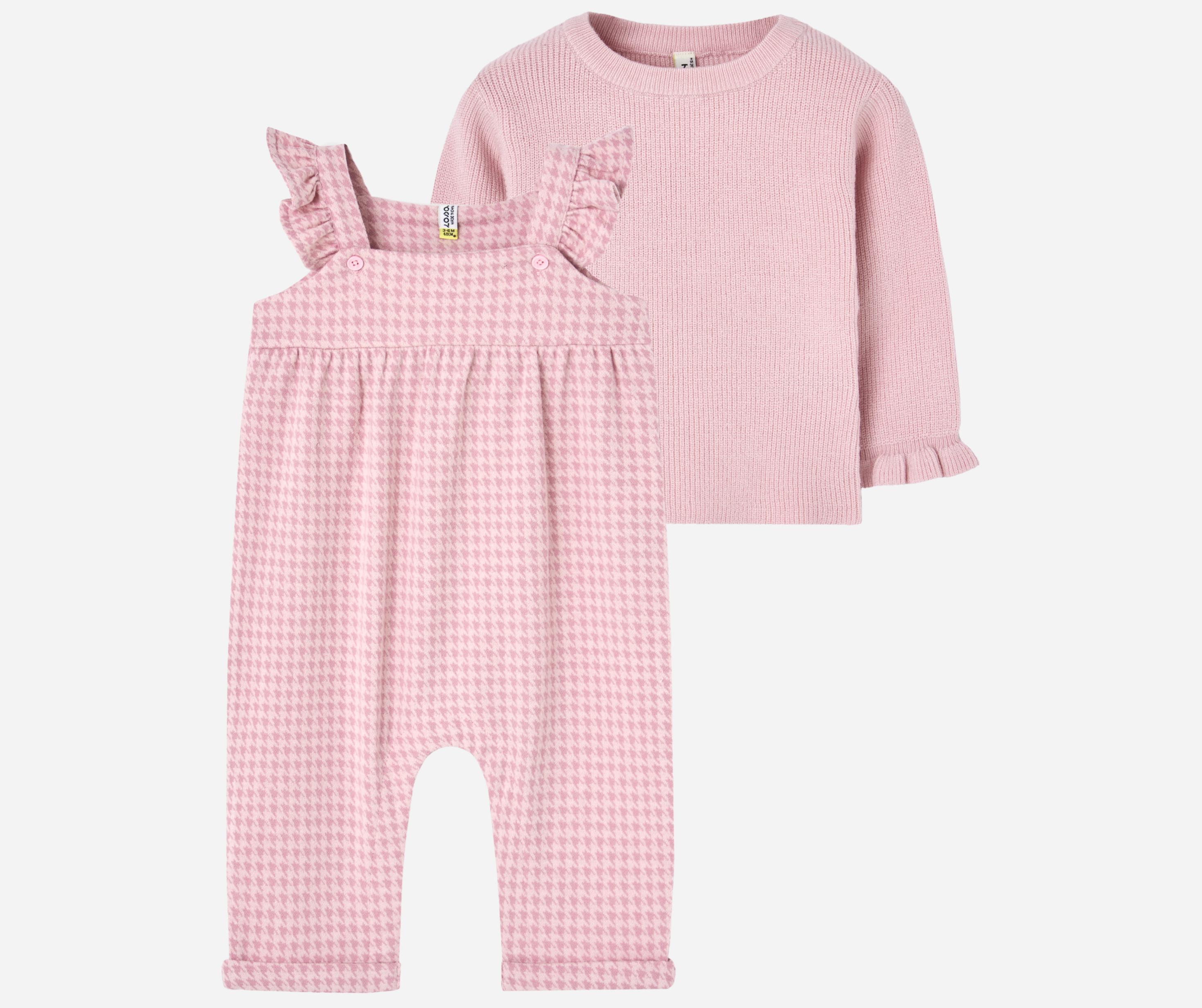 Conjunto Overol Cuadros Suéter Rosa