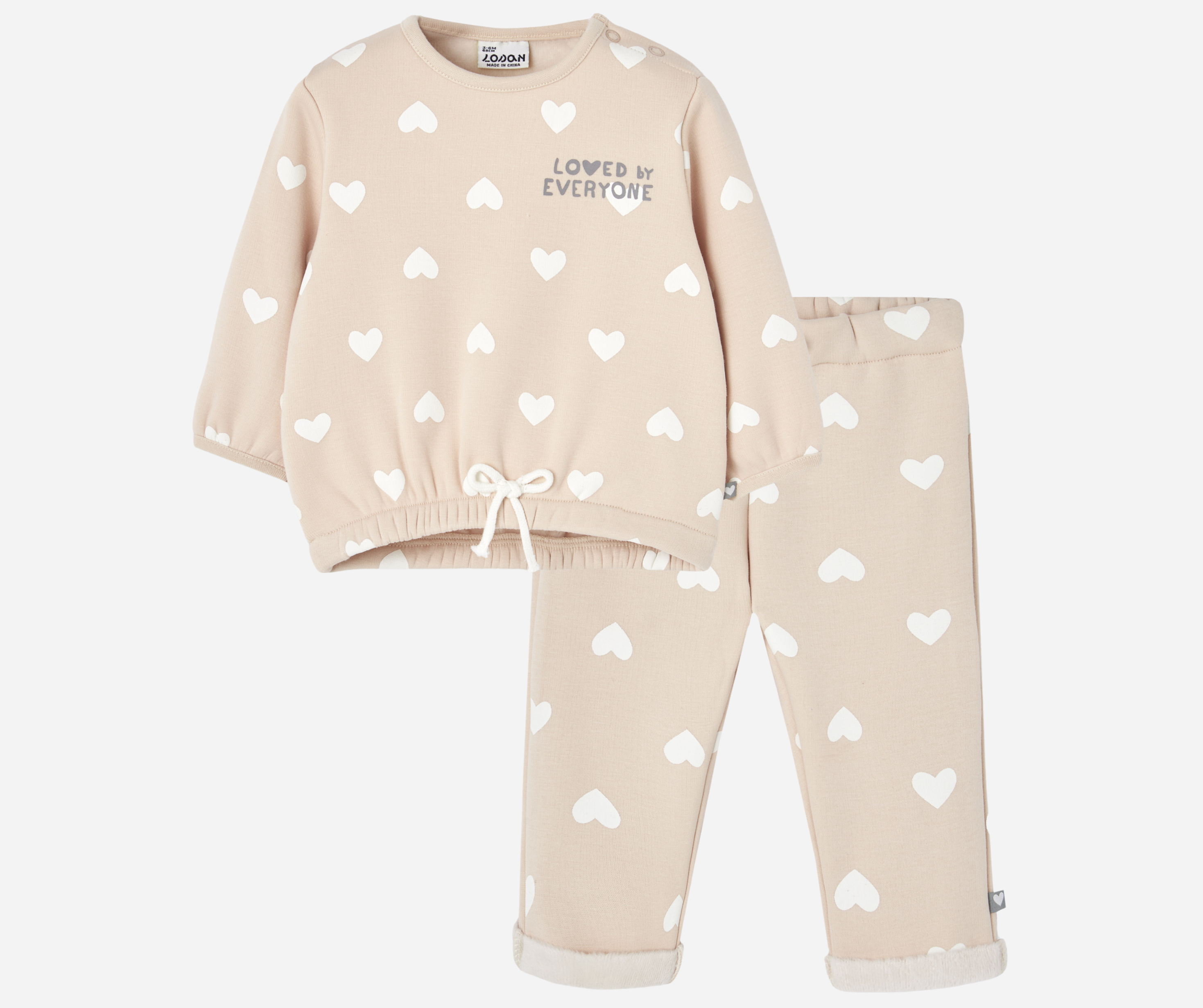 Conjunto Sudadera Pantalón Beige Corazones