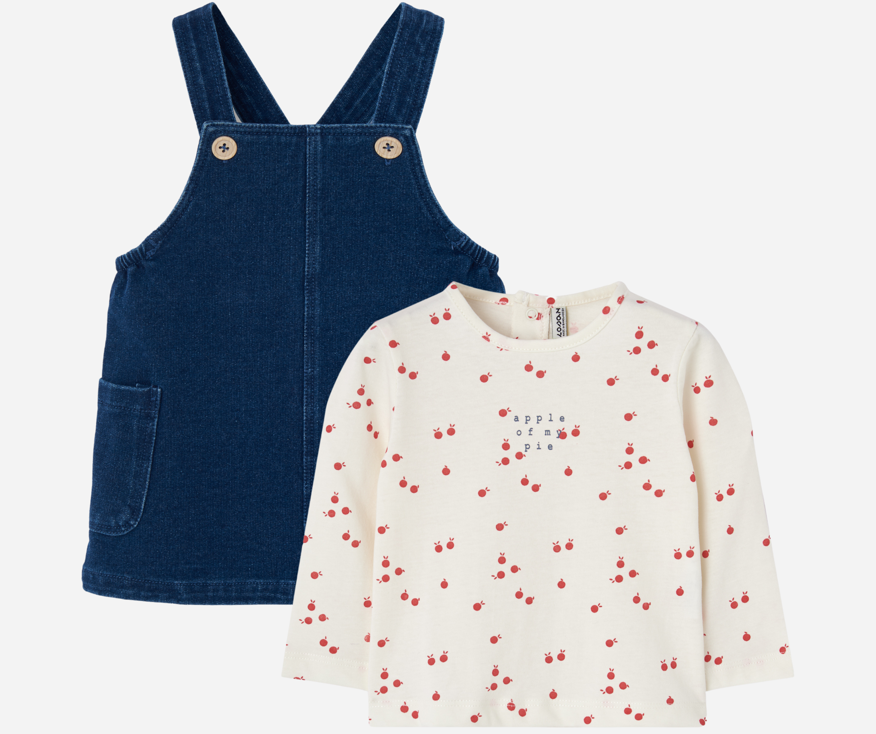 Conjunto Overol Mezclilla Camiseta Manzanitas