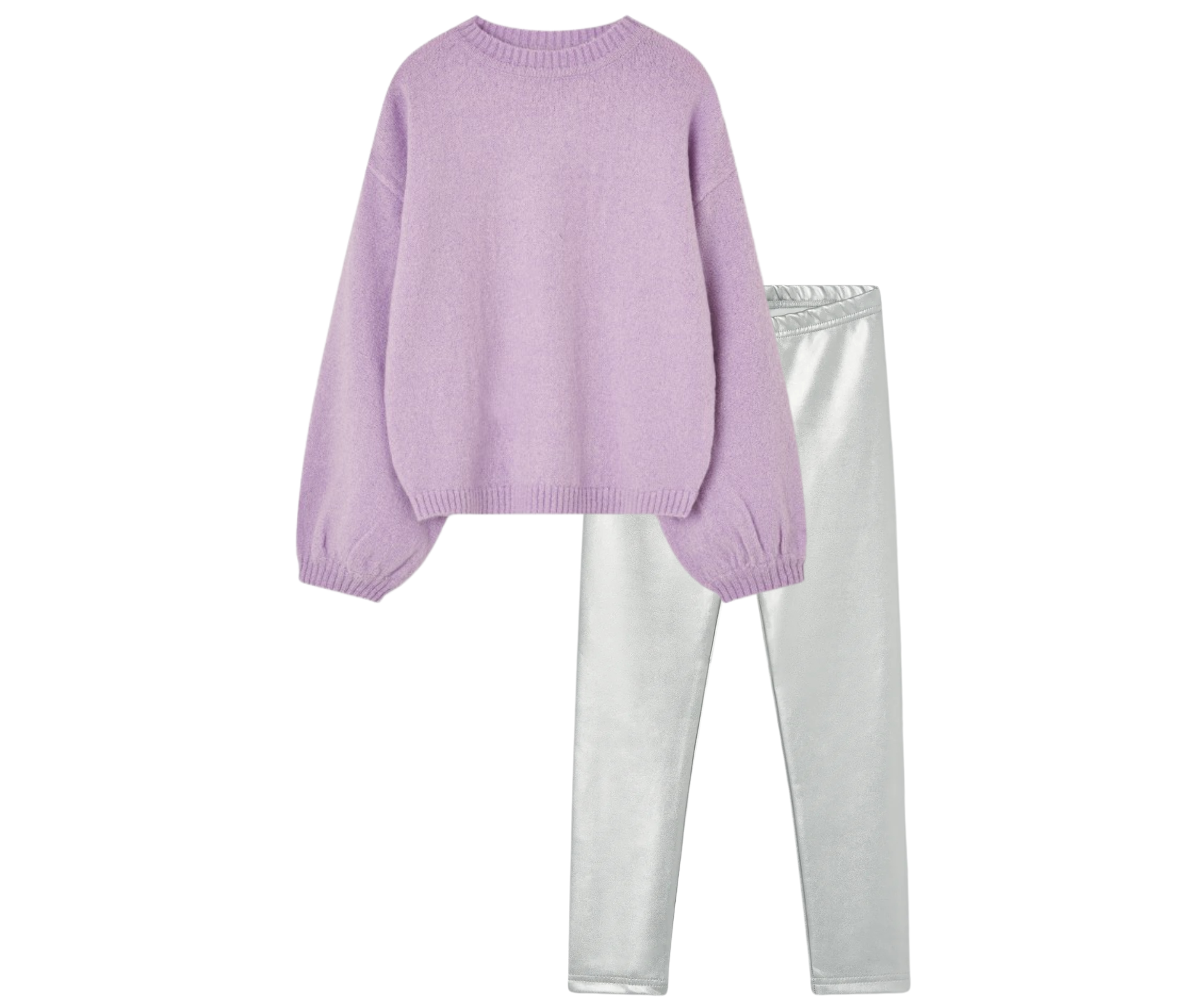 Conjunto Suéter Lila Leggings Plateados