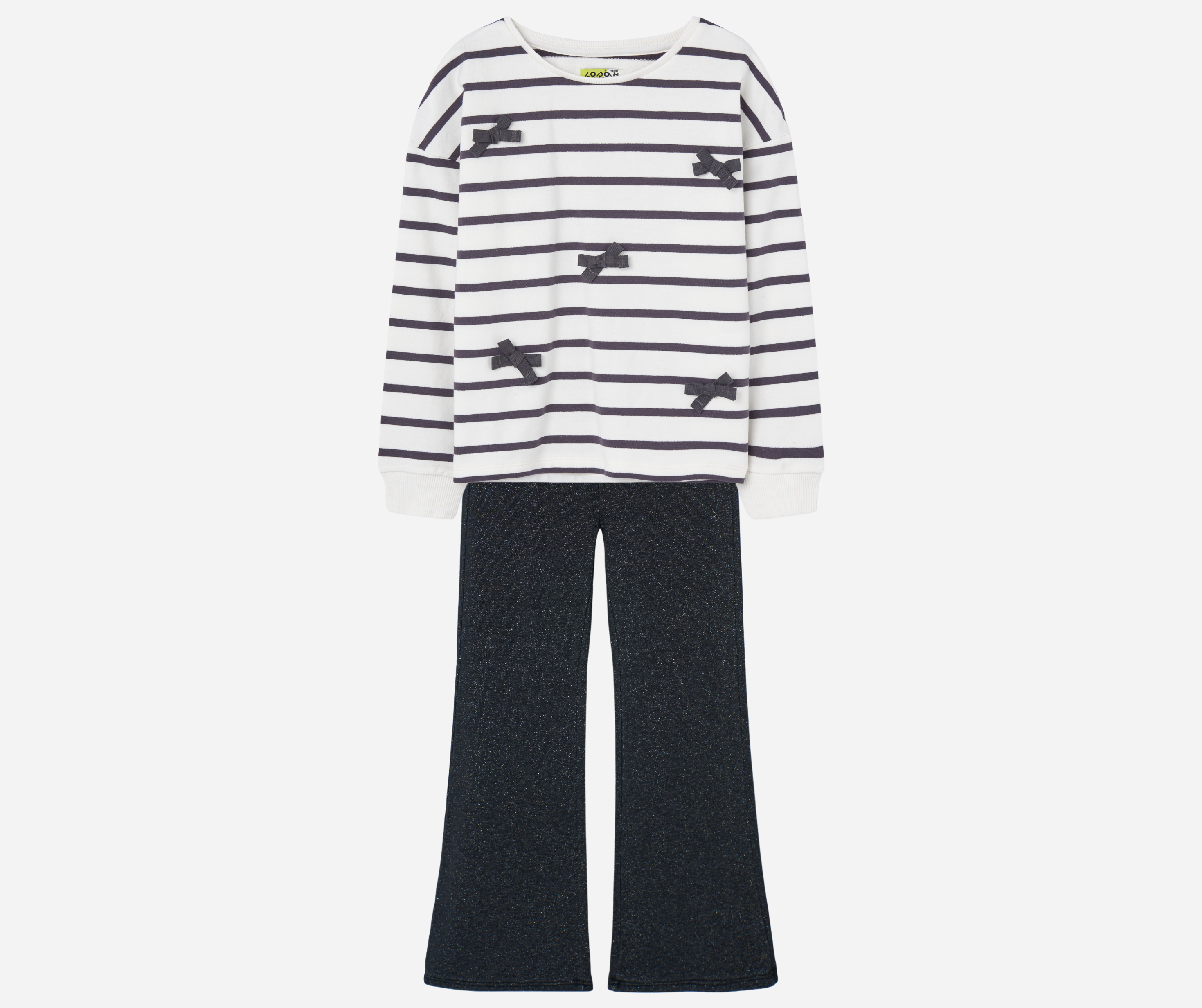 Conjunto Sudadera Rayas Moños Pantalón Glitter