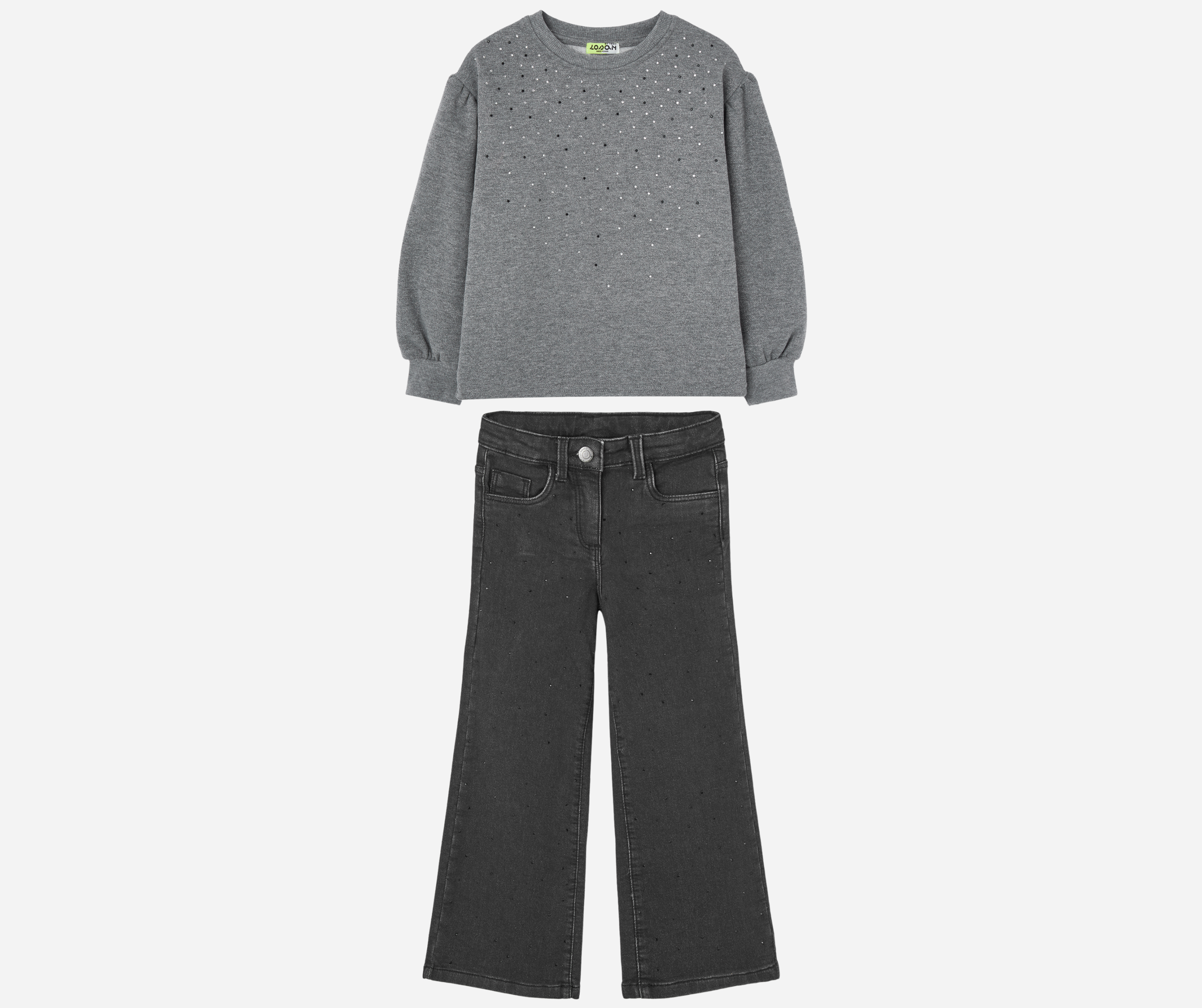 Conjunto Sudadera Gris Pantalón Brillos