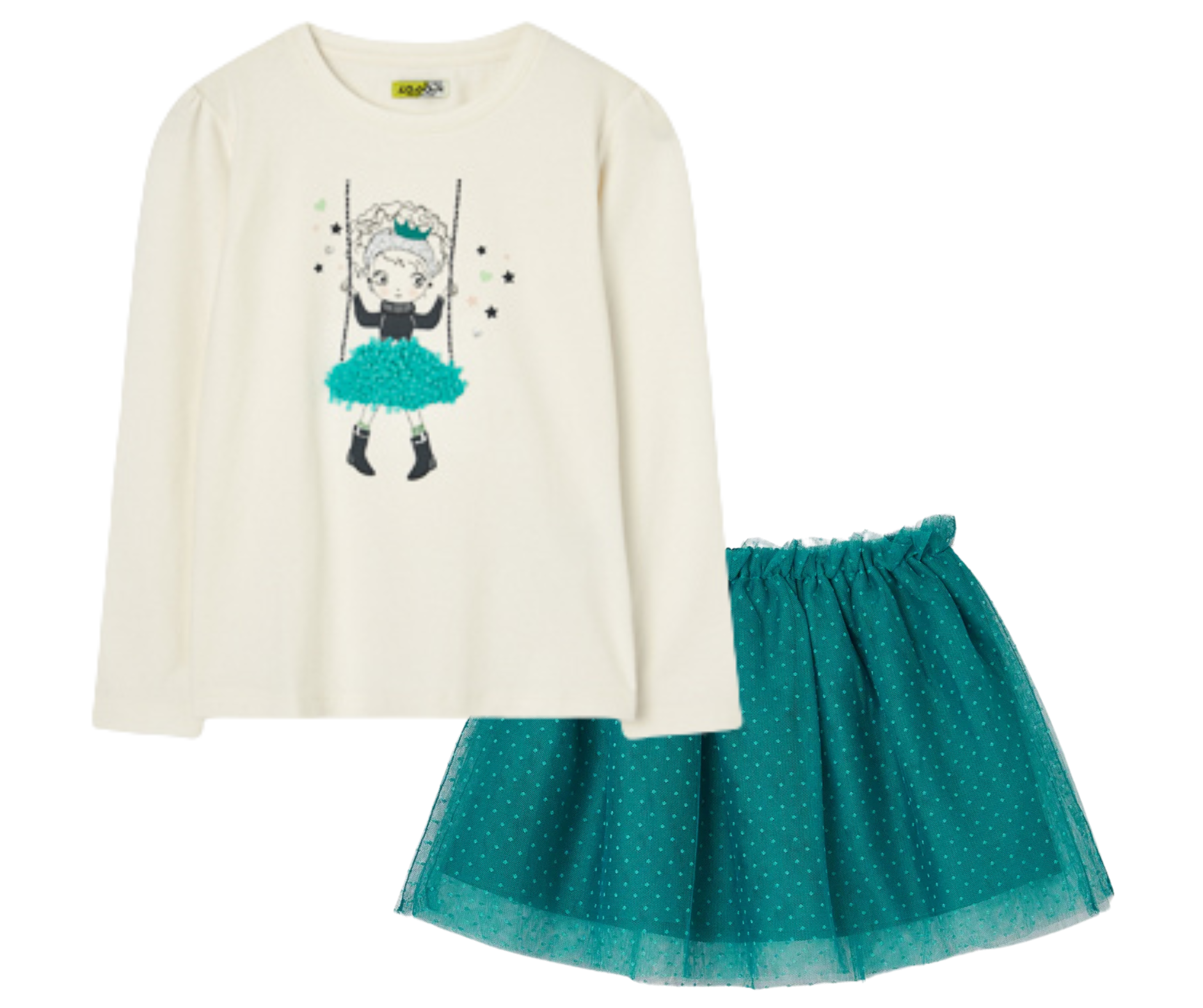 Conjunto Camiseta Columpio Falda Verde