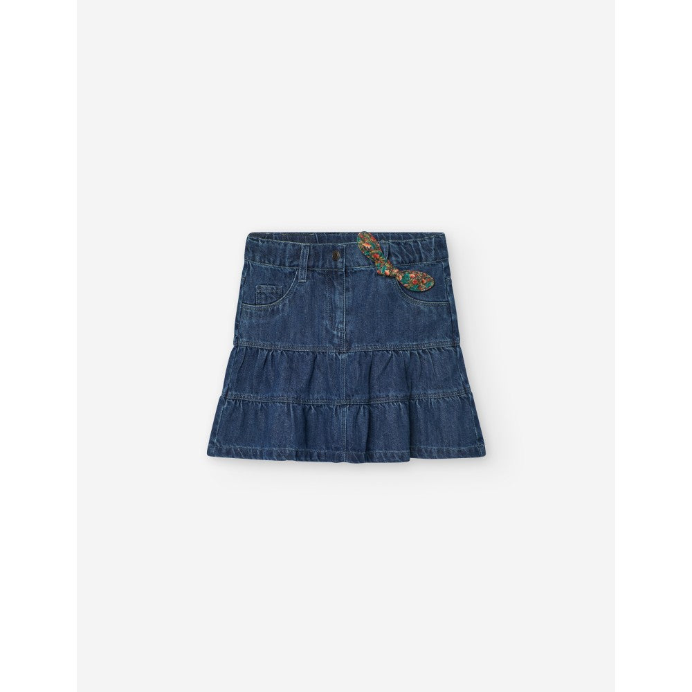 Conjunto Blusa Rosa Flores Falda Mezclilla