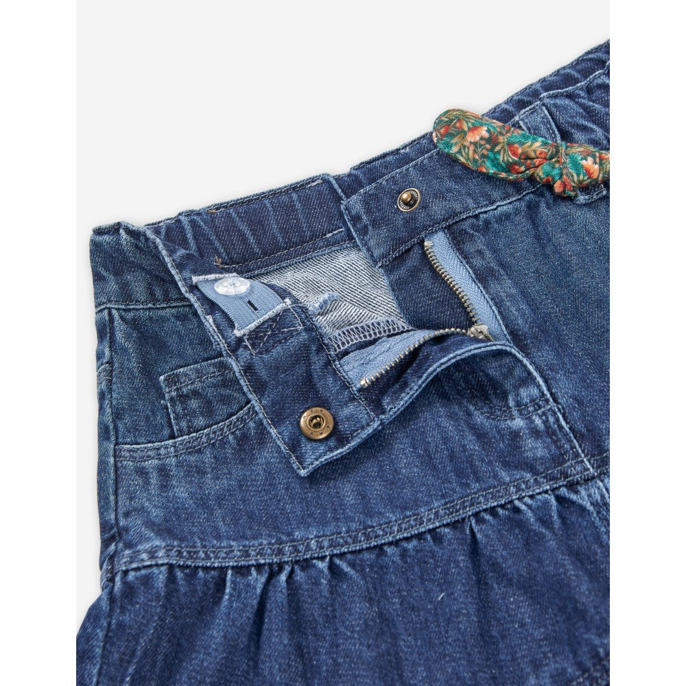 Conjunto Blusa Rosa Flores Falda Mezclilla