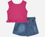 Cargar imagen en el visor de la galería, Conjunto Blusa Fucsia Falda Mezclilla
