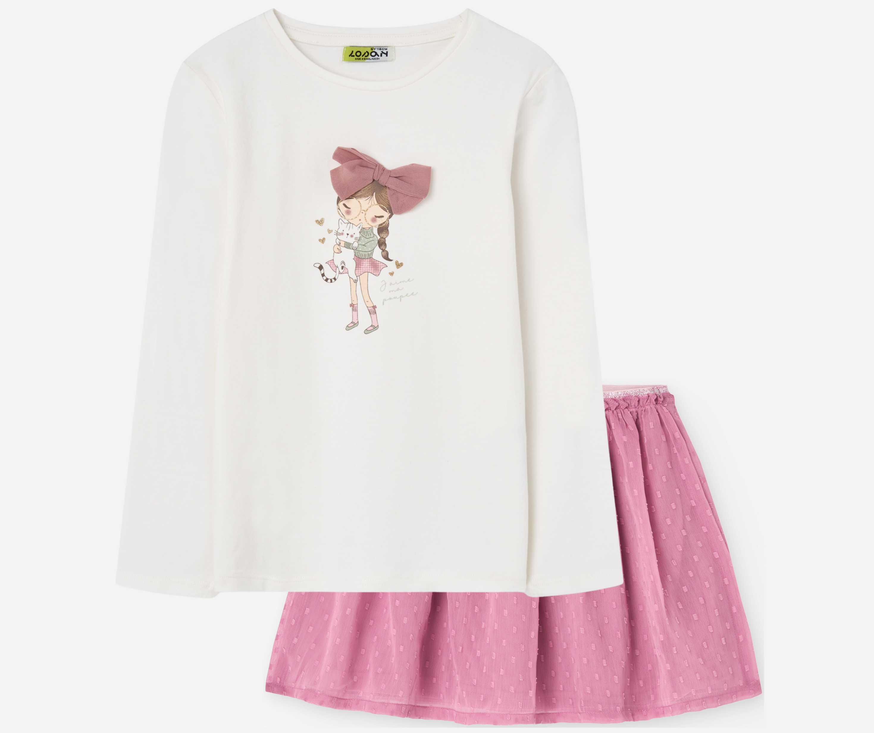 Conjunto Camiseta Niña Falda Rosa