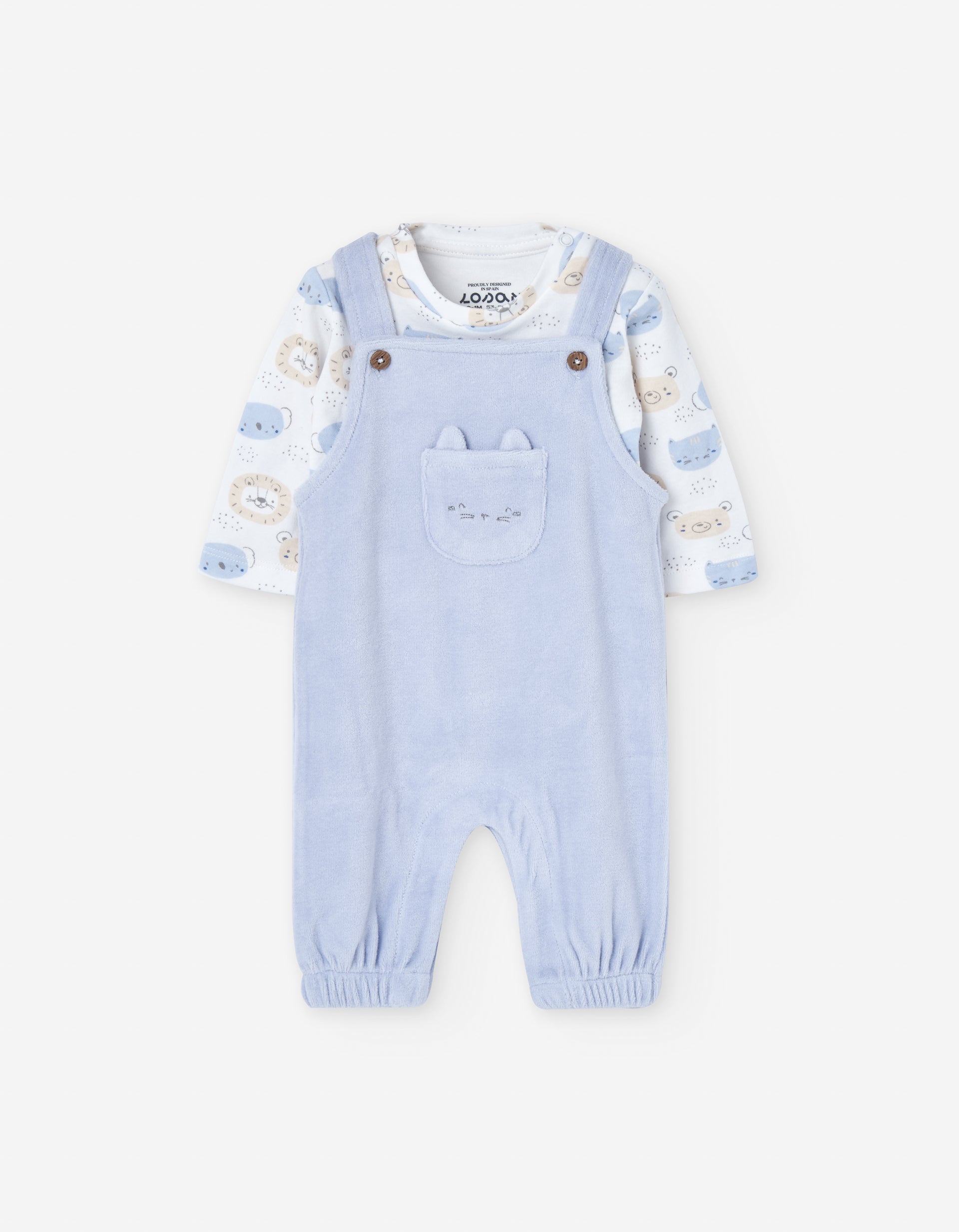 Conjunto Overol Azul Camiseta Animalitos