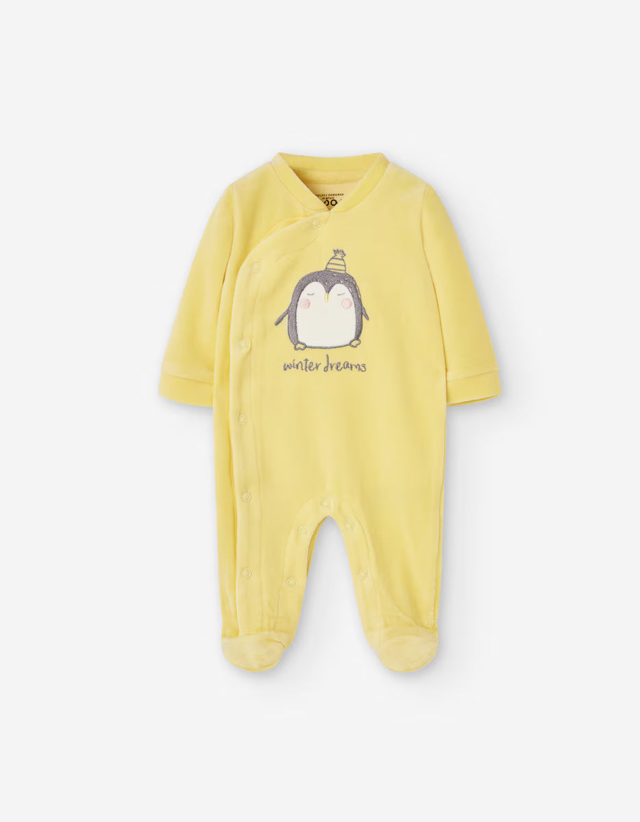 Mameluco Terciopelo Amarillo Pingüino