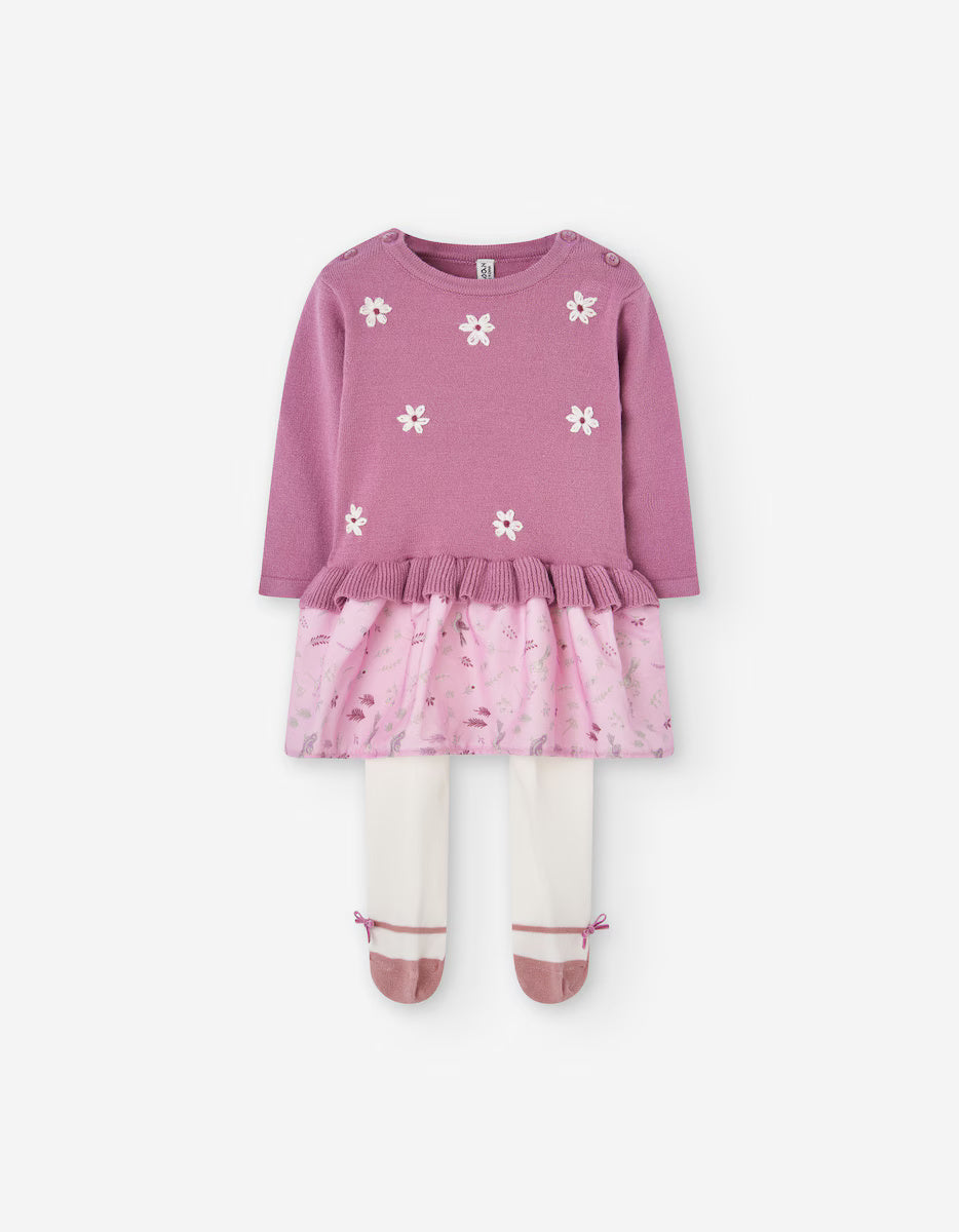 Vestido Flores Falda con Mallas
