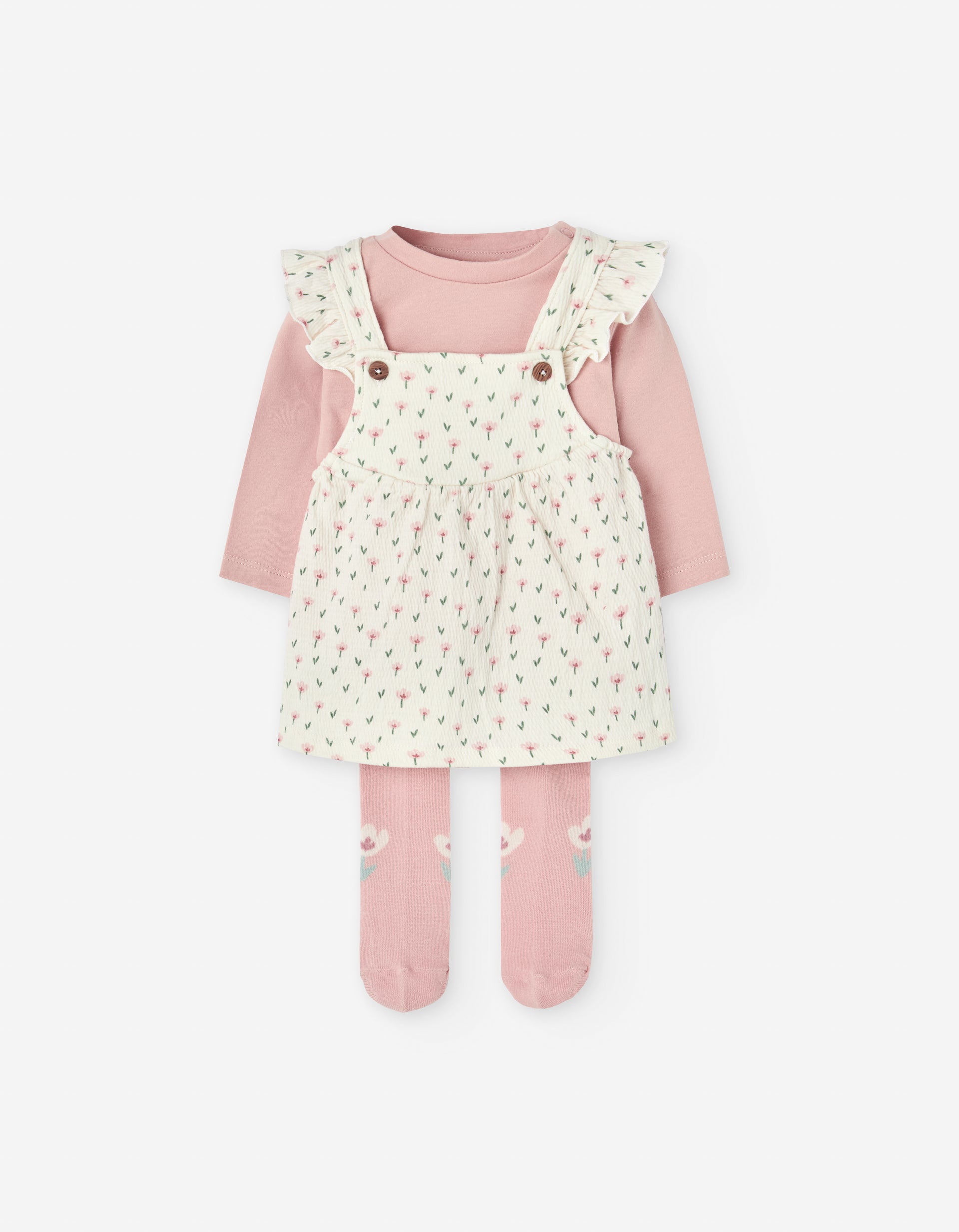 Conjunto Vestido Flores Blusa Rosa con Mallas