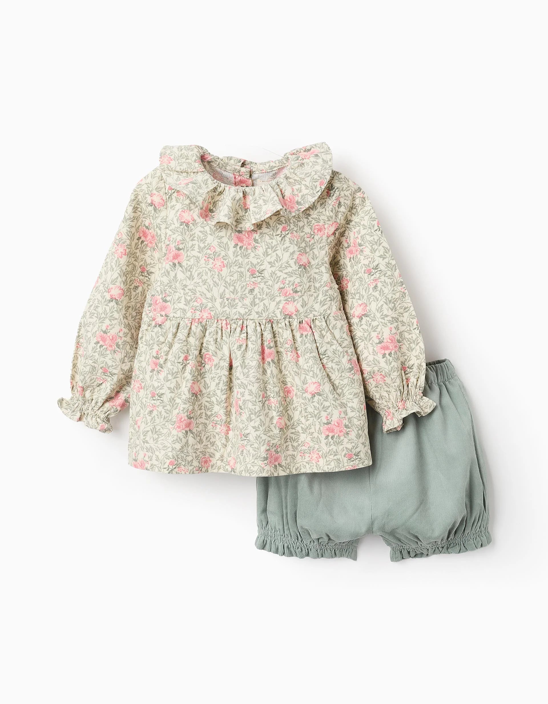 Conjunto Blusa Flores Short Verde