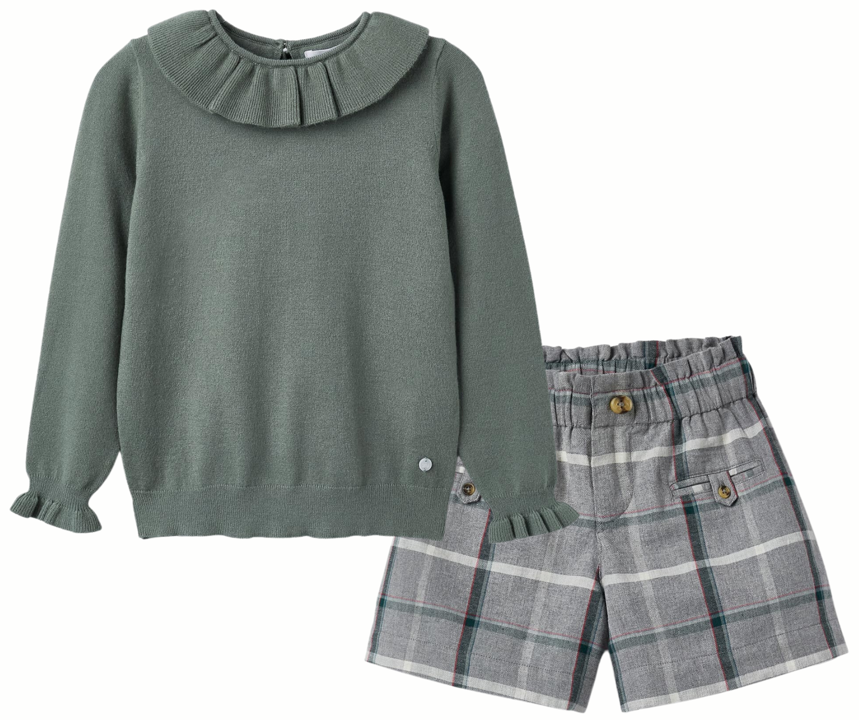 Conjunto Suéter Verde Short Cuadros