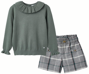 Conjunto Suéter Verde Short Cuadros