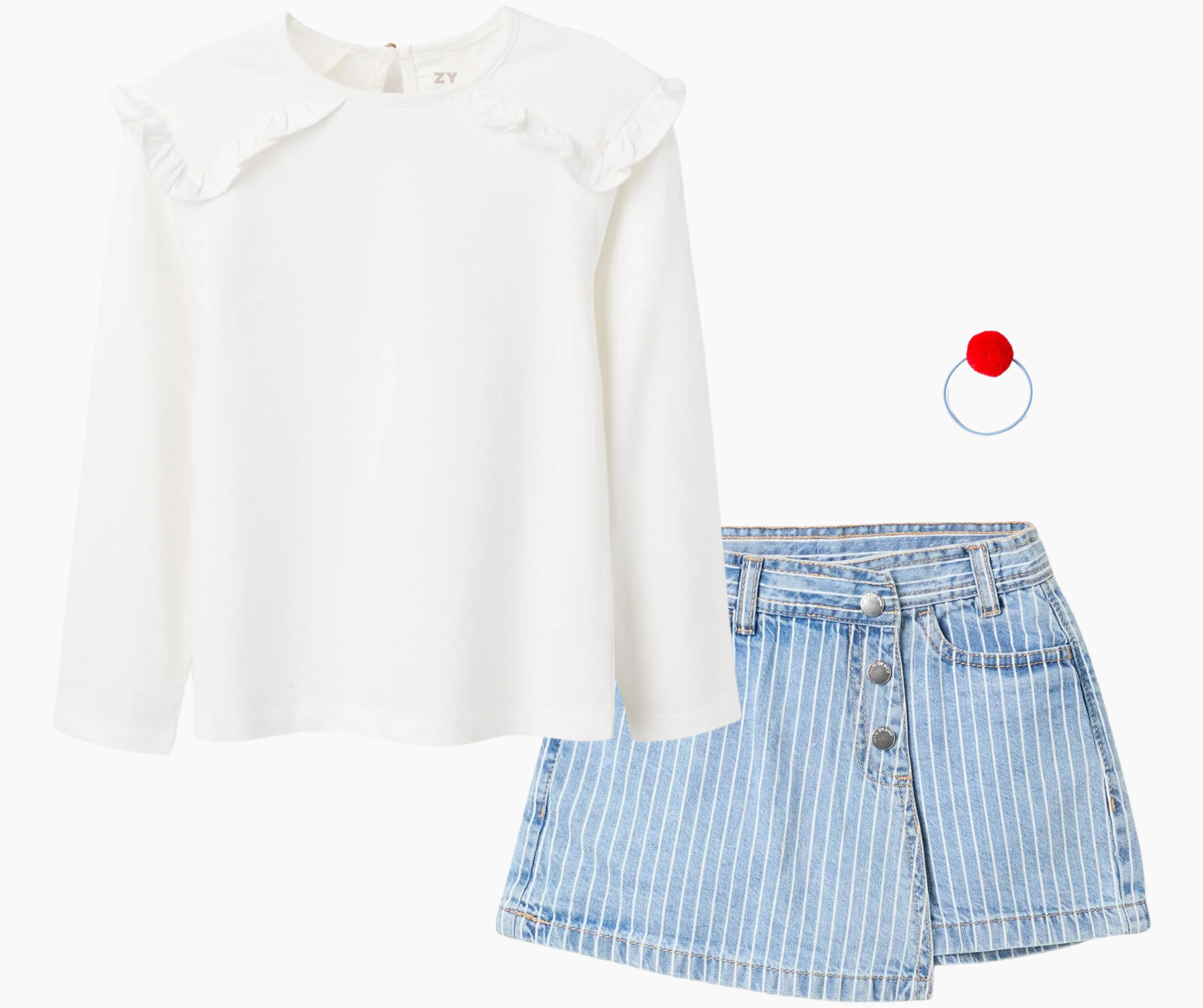 Conjunto Blusa Blanca Short Falda Mezclilla con Liga