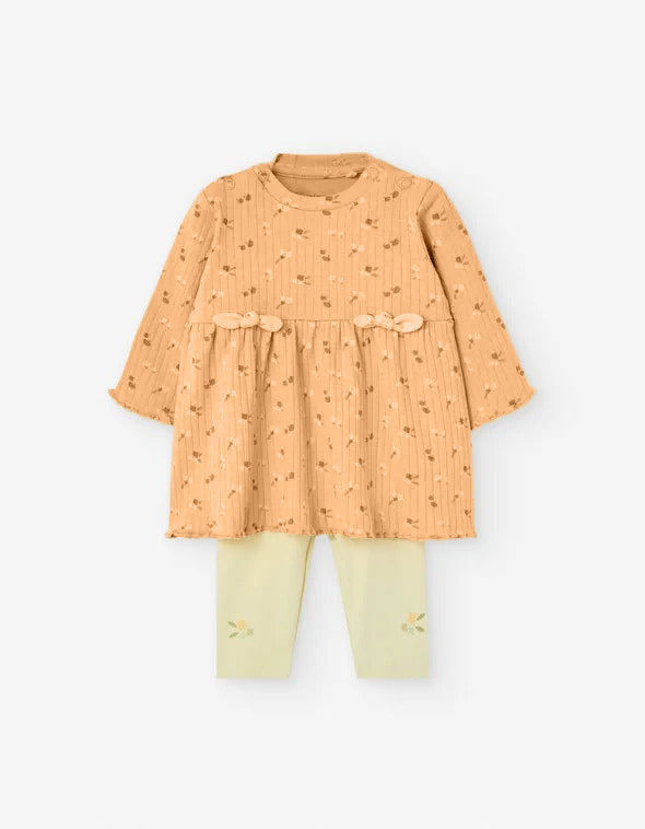 Conjunto Vestido Naranja Leggings Crudo