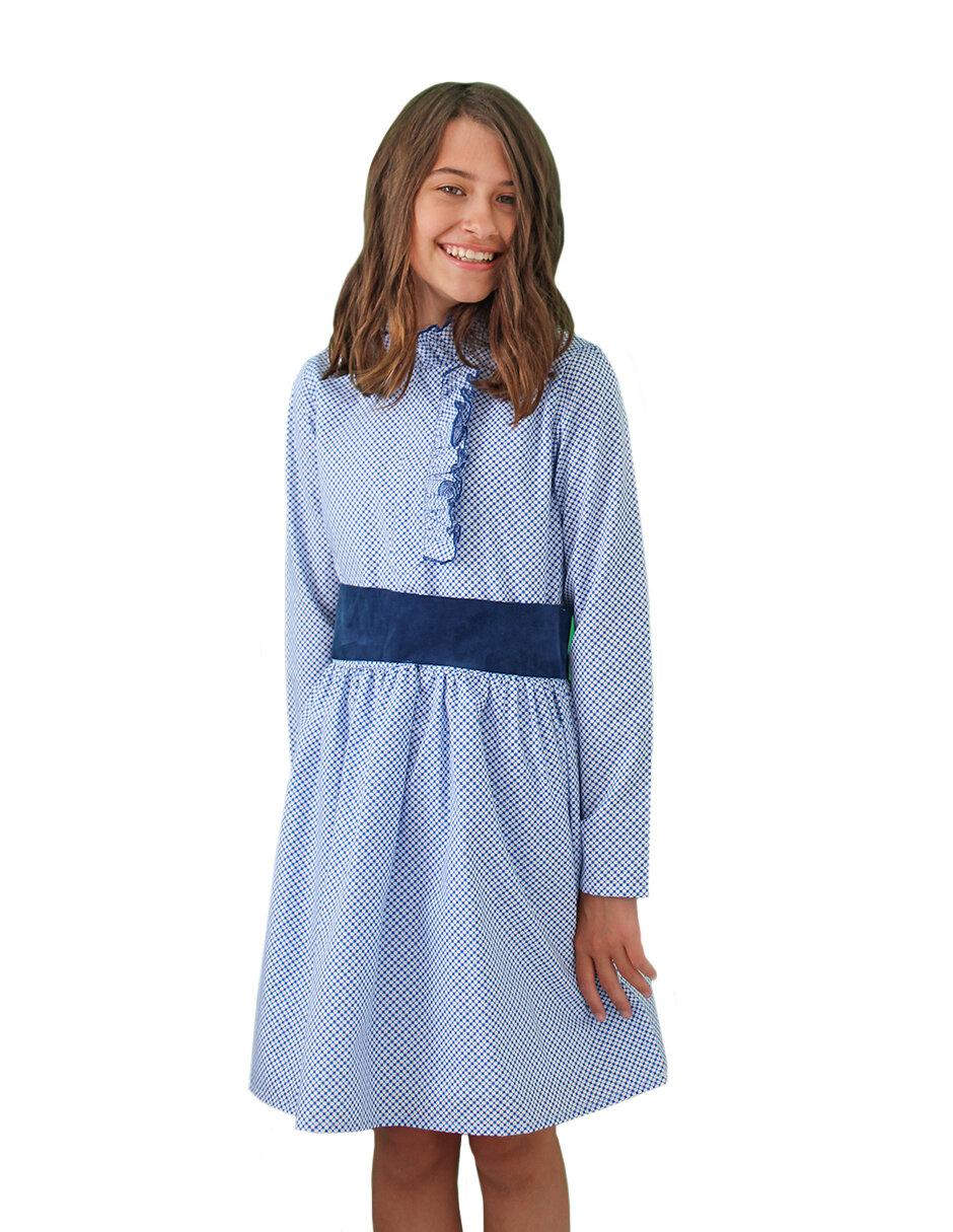 Vestido Azul Cinto Terciopelo