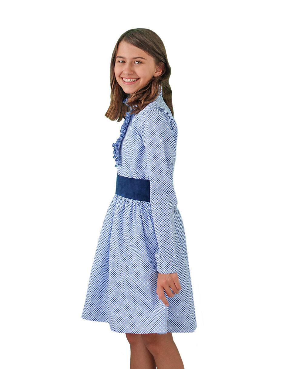 Vestido Azul Cinto Terciopelo