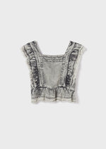 Cargar imagen en el visor de la galería, Conjunto Blusa Mezclilla Gris Short Blanco

