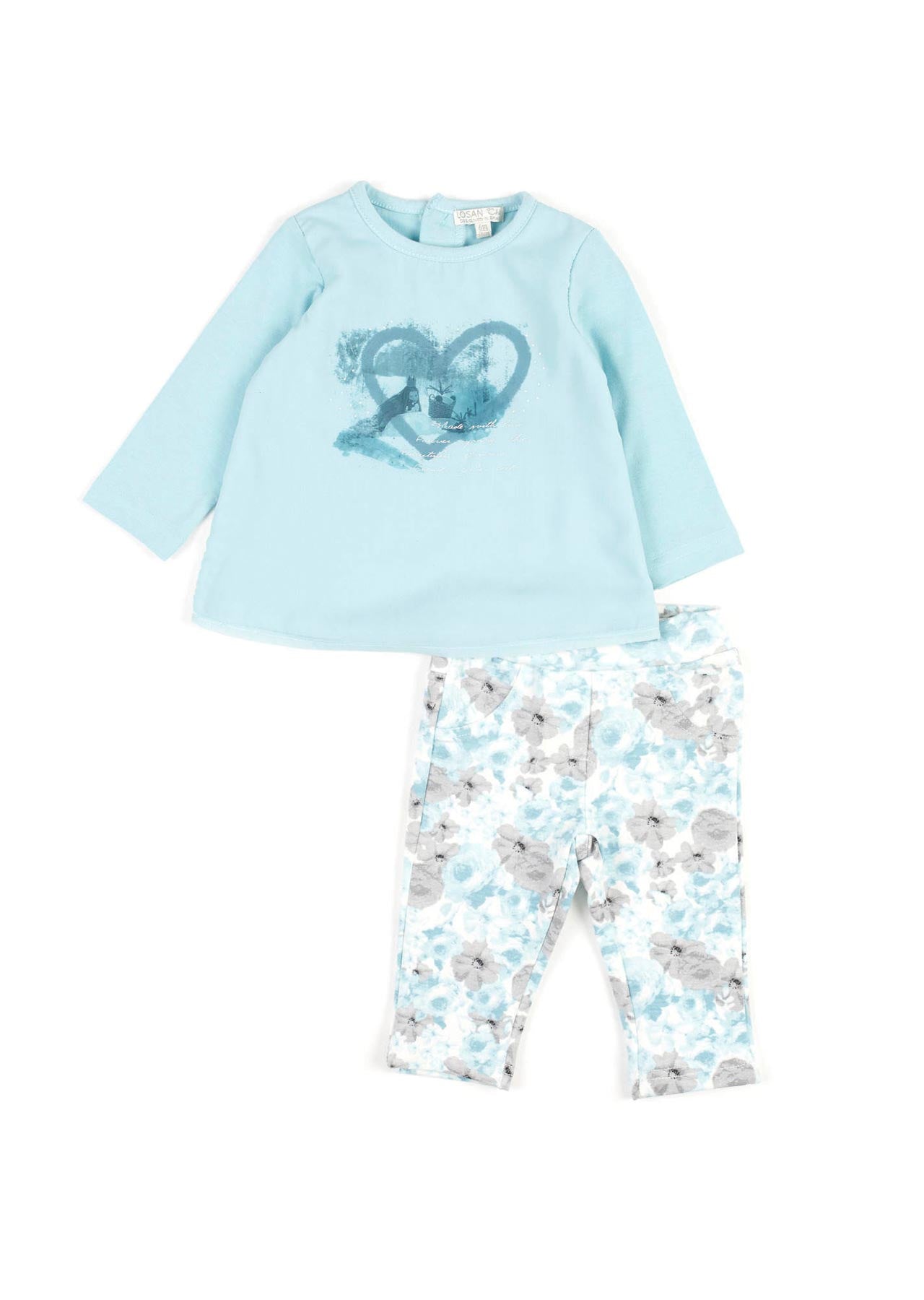 Conjunto Blusa Azul Leggings Flores