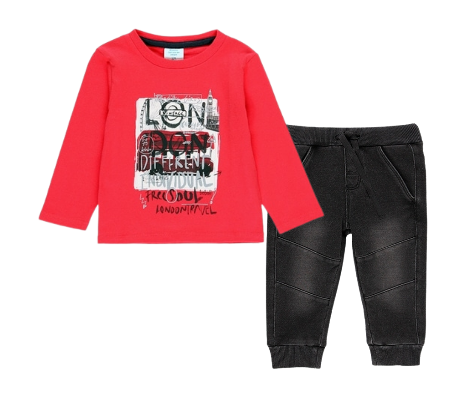 Conjunto Camiseta Roja London Pantalón Mezclilla