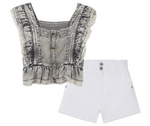 Cargar imagen en el visor de la galería, Conjunto Blusa Mezclilla Gris Short Blanco
