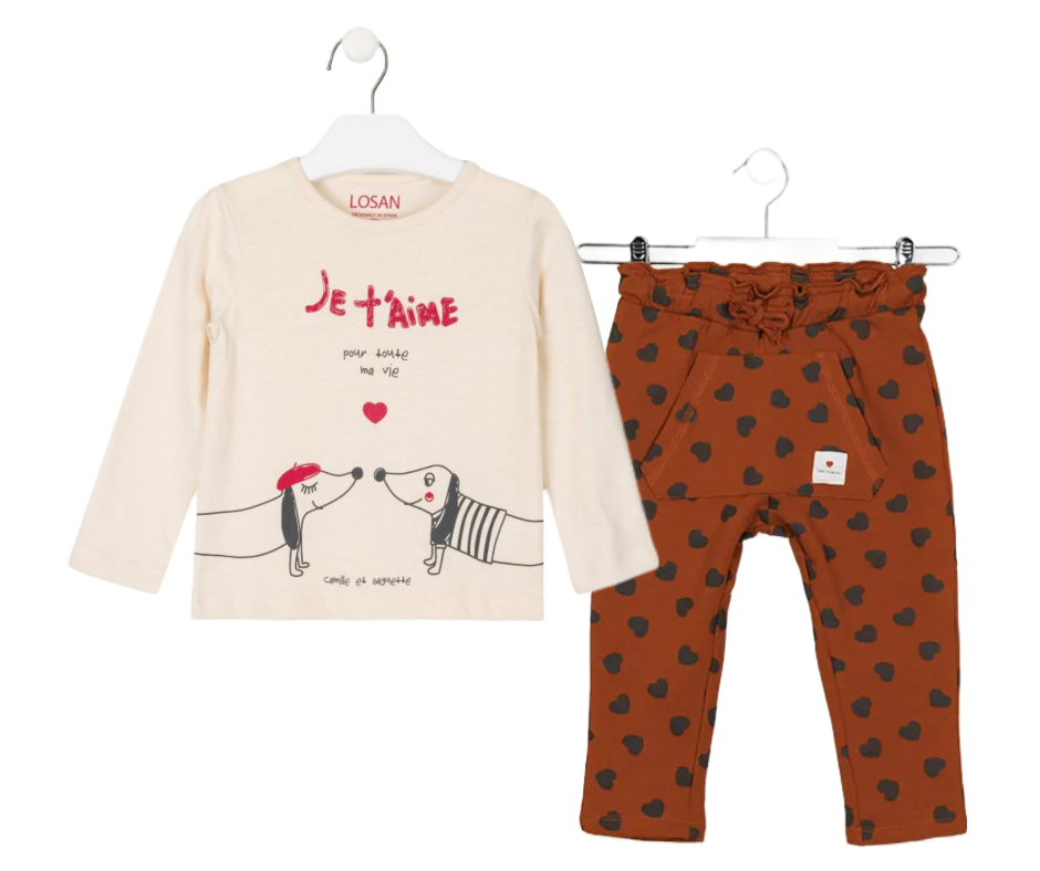 Conjunto Camiseta Perritos Pantalón Corazones