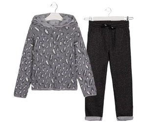 Conjunto Suéter Animal Print Gris Pantalón Gris