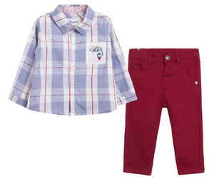 Conjunto Camisa Cuadros Pantalón Rojo