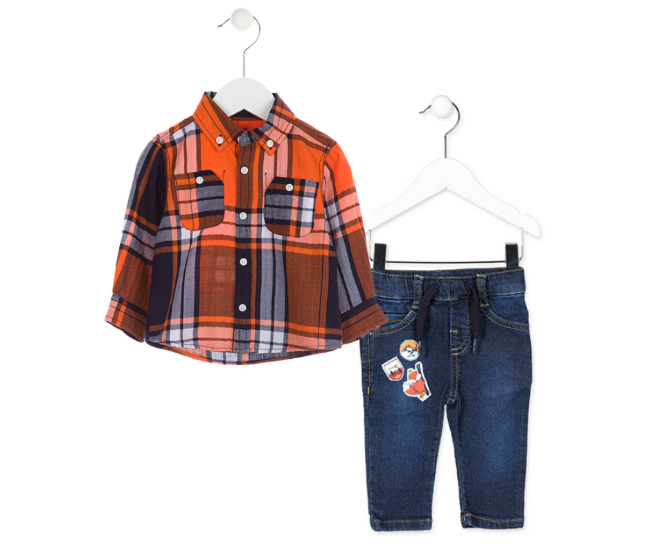 Conjunto Camisa Cuadros Pantalón Tipo Mezclilla