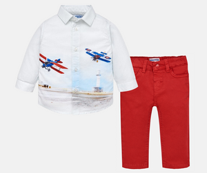 Conjunto Camisa Aviones Pantalón Rojo