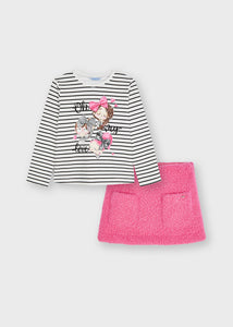 Conjunto Blusa Rayas Falda Rosa