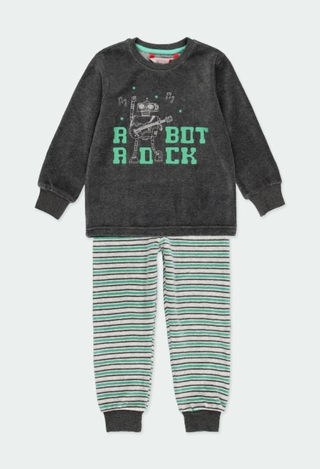 Pijama Terciopelo Gris Robot